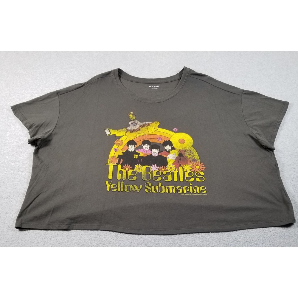 Old Navy The Beatles T-Shirt Women 3X Gray Yellow Submarine Graphic Crop Top Tee